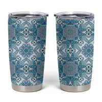 Indian Mandala Pattern Tumbler Cup Blue Geometric Floral Mandala