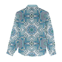 Indian Mandala Pattern Women Casual Shirt Blue Geometric Floral Mandala