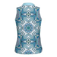 Indian Mandala Pattern Women Sleeveless Polo Shirt Blue Geometric Floral Mandala