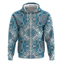 Indian Mandala Pattern Zip Hoodie Blue Geometric Floral Mandala