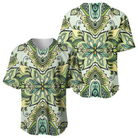 Indian Mandala Pattern Baseball Jersey Green Geometric Floral Mandala