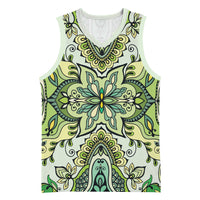 Indian Mandala Pattern Basketball Jersey Green Geometric Floral Mandala