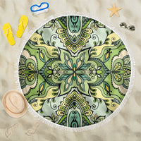 Indian Mandala Pattern Beach Blanket Green Geometric Floral Mandala