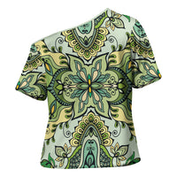 Indian Mandala Pattern Cross Shoulder Shirt Green Geometric Floral Mandala