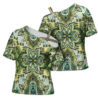 Indian Mandala Pattern Cross Shoulder Shirt Green Geometric Floral Mandala