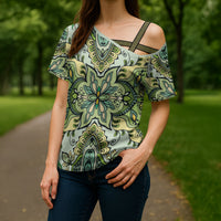 Indian Mandala Pattern Cross Shoulder Shirt Green Geometric Floral Mandala
