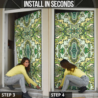 Indian Mandala Pattern Door Cover Green Geometric Floral Mandala