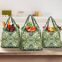 Indian Mandala Pattern Grocery Bag Green Geometric Floral Mandala