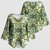 Indian Mandala Pattern Kimono Sleeve Blouse Green Geometric Floral Mandala