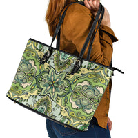 Indian Mandala Pattern Leather Tote Bag Green Geometric Floral Mandala