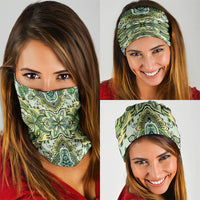 Indian Mandala Pattern Neck Gaiter Green Geometric Floral Mandala