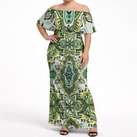 Indian Mandala Pattern Off Shoulder Maxi Dress Green Geometric Floral Mandala