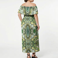 Indian Mandala Pattern Off Shoulder Maxi Dress Green Geometric Floral Mandala