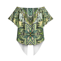 Indian Mandala Pattern Off Shoulder Wrap Waist Top Green Geometric Floral Mandala