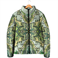 Indian Mandala Pattern Padded Jacket Green Geometric Floral Mandala