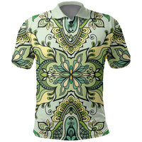 Indian Mandala Pattern Polo Shirt Green Geometric Floral Mandala
