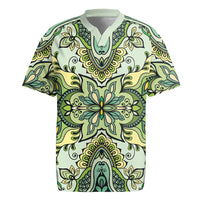 Indian Mandala Pattern Rugby Jersey Green Geometric Floral Mandala