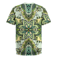Indian Mandala Pattern Rugby Jersey Green Geometric Floral Mandala