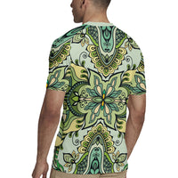 Indian Mandala Pattern Rugby Jersey Green Geometric Floral Mandala