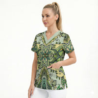 Indian Mandala Pattern Scrub Top Green Geometric Floral Mandala