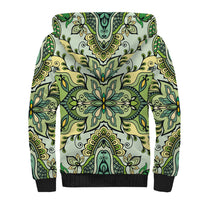 Indian Mandala Pattern Sherpa Hoodie Green Geometric Floral Mandala