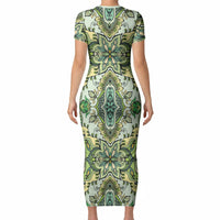 Indian Mandala Pattern Short Sleeve Bodycon Dress Green Geometric Floral Mandala