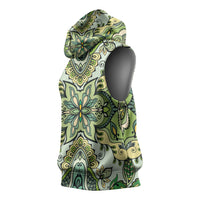 Indian Mandala Pattern Sleeveless Hoodie Green Geometric Floral Mandala