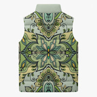 Indian Mandala Pattern Sleeveless Puffer Jacket Green Geometric Floral Mandala