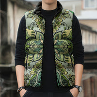 Indian Mandala Pattern Sleeveless Puffer Jacket Green Geometric Floral Mandala