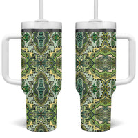 Indian Mandala Pattern Tumbler With Handle Green Geometric Floral Mandala