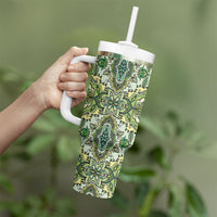 Indian Mandala Pattern Tumbler With Handle Green Geometric Floral Mandala