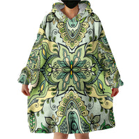 Indian Mandala Pattern Wearable Blanket Hoodie Green Geometric Floral Mandala