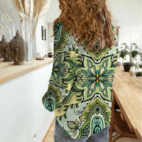 Indian Mandala Pattern Women Casual Shirt Green Geometric Floral Mandala