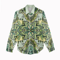 Indian Mandala Pattern Women Casual Shirt Green Geometric Floral Mandala