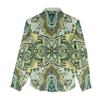 Indian Mandala Pattern Women Casual Shirt Green Geometric Floral Mandala