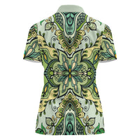 Indian Mandala Pattern Women Polo Shirt Green Geometric Floral Mandala