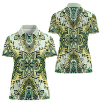 Indian Mandala Pattern Women Polo Shirt Green Geometric Floral Mandala