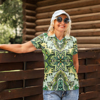 Indian Mandala Pattern Women Polo Shirt Green Geometric Floral Mandala