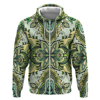 Indian Mandala Pattern Zip Hoodie Green Geometric Floral Mandala