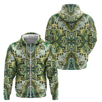 Indian Mandala Pattern Zip Hoodie Green Geometric Floral Mandala