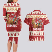 Sweden Christmas Couples Matching Long Sleeve Bodycon Dress and Hawaiian Shirt God Jul Nordic Julbock - Wonder Print Shop
