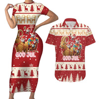 Sweden Christmas Couples Matching Short Sleeve Bodycon Dress and Hawaiian Shirt God Jul Nordic Julbock - Wonder Print Shop