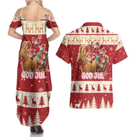 Sweden Christmas Couples Matching Summer Maxi Dress and Hawaiian Shirt God Jul Nordic Julbock - Wonder Print Shop