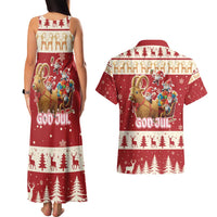 Sweden Christmas Couples Matching Tank Maxi Dress and Hawaiian Shirt God Jul Nordic Julbock - Wonder Print Shop