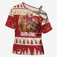 Sweden Christmas Cross Shoulder Shirt God Jul Nordic Julbock - Wonder Print Shop