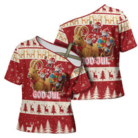 Sweden Christmas Cross Shoulder Shirt God Jul Nordic Julbock - Wonder Print Shop