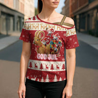 Sweden Christmas Cross Shoulder Shirt God Jul Nordic Julbock - Wonder Print Shop