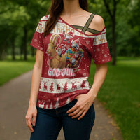 Sweden Christmas Cross Shoulder Shirt God Jul Nordic Julbock - Wonder Print Shop