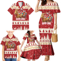 Sweden Christmas Family Matching Mermaid Dress and Hawaiian Shirt God Jul Nordic Julbock - Wonder Print Shop