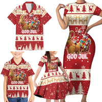 Sweden Christmas Family Matching Short Sleeve Bodycon Dress and Hawaiian Shirt God Jul Nordic Julbock - Wonder Print Shop